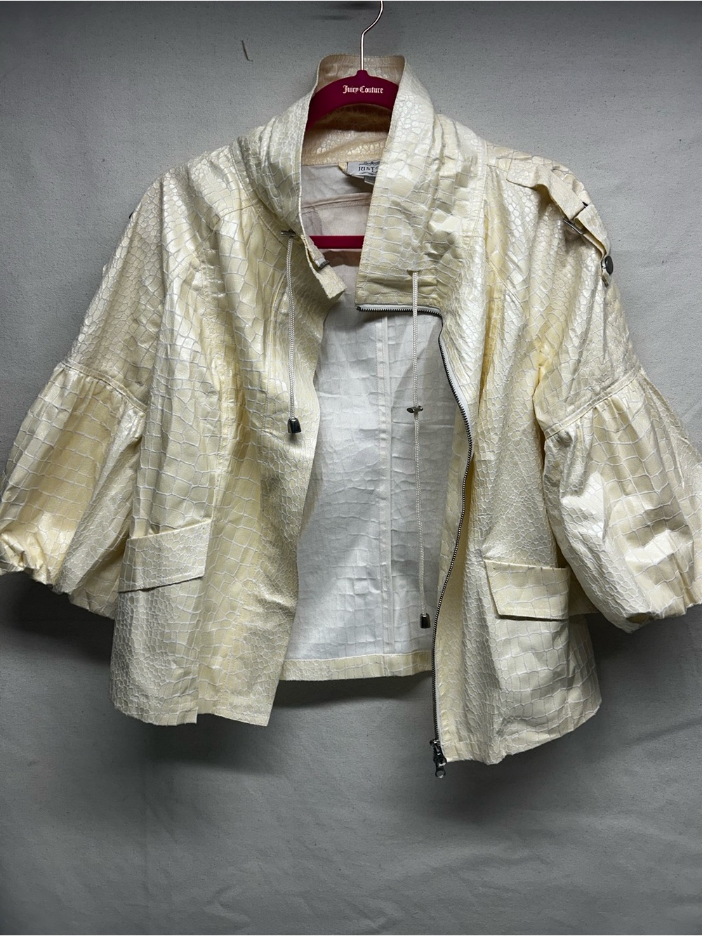 just be Cream Croc-Embossed Cropped Utility Jacket